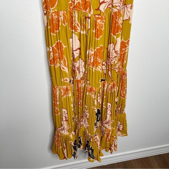 Johanna Ortiz Whiskey Sour Golden Blossom Velvet Trim Pleated Maxi Dress - Picture 15 of 15